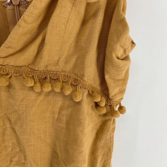 Emory Park Women Mustard Yellow preowned pom pom boho mini dress small - Picture 6 of 8